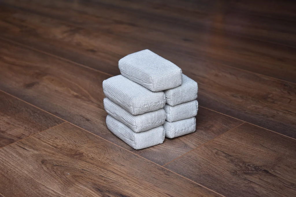 KHEMIA PLUS Pearl Weave microfiber applicator pads stacked - sponge core ceramic coating applicators with closed-loop pearl weave surface
