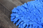 KHEMIA PLUS CHENILLE MITT chenille microfiber wash mitt — royal blue corner close-up showing dense chenille noodle fibers that lift dirt away from paint to prevent swirl marks
