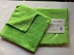 Khemia Plus Dual Terry microfiber towel in Green— edgeless 450 GSM for coating, polish, and detailing
