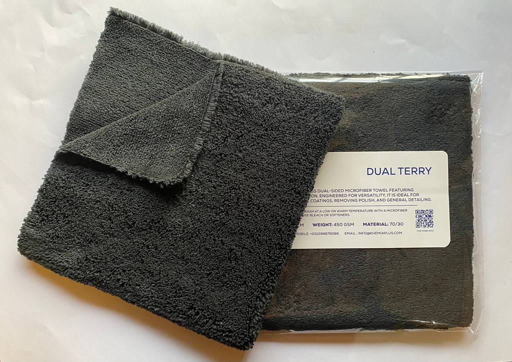 KHEMIA PLUS Dual Terry interior detailing towel folded display- two sides microfiber towel color black