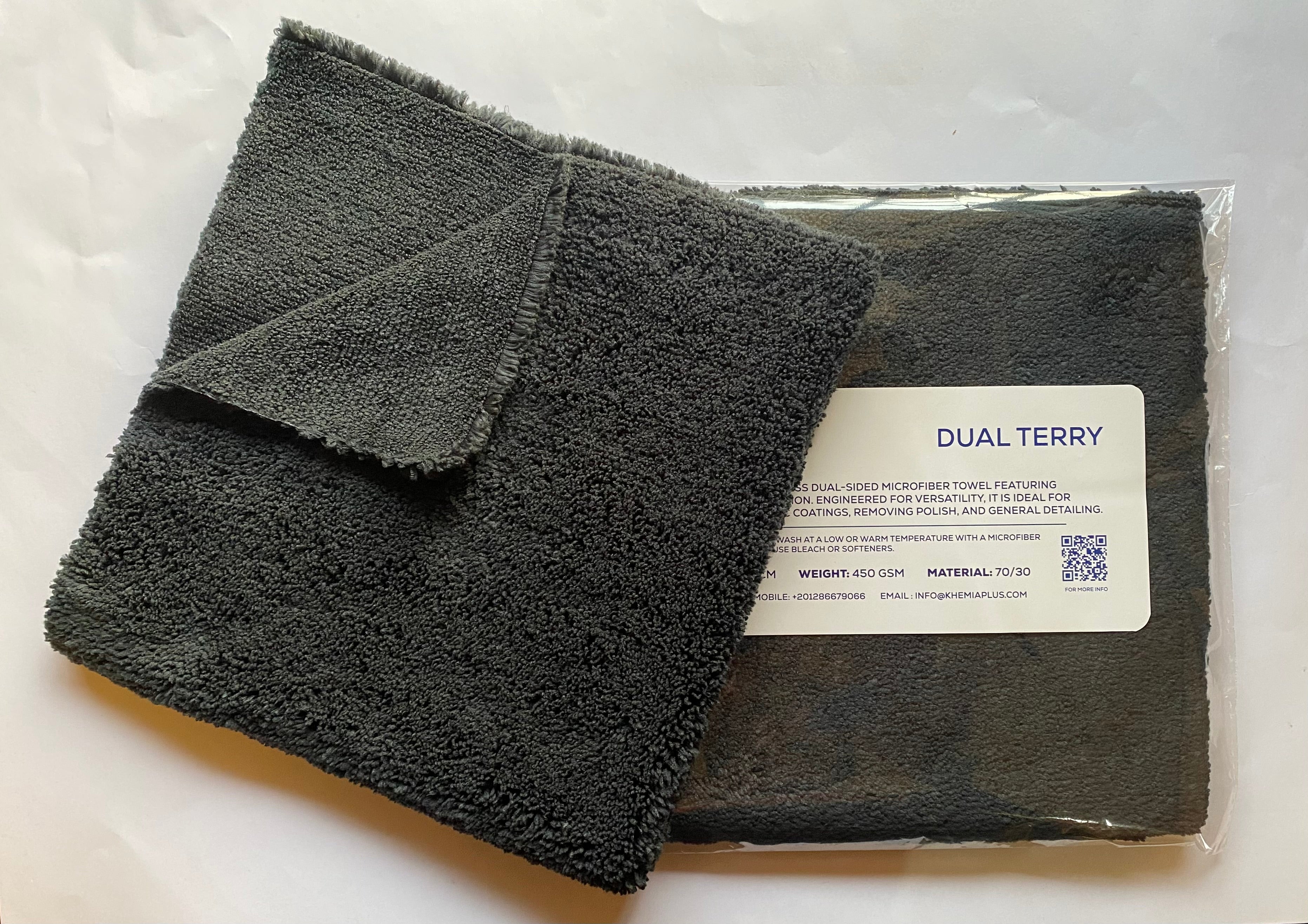 KHEMIA PLUS Dual Terry interior detailing towel folded display- two sides microfiber towel color black