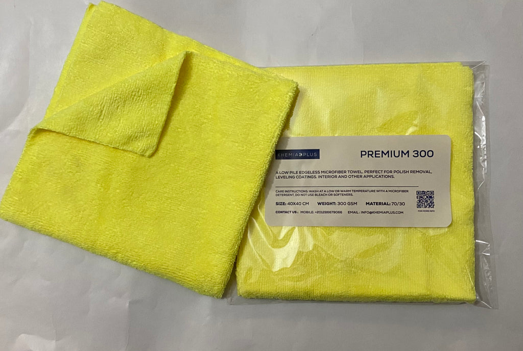 KHEMIA PLUS Premium 300 GSM Microfiber Towel - Edgeless - Color Yellow