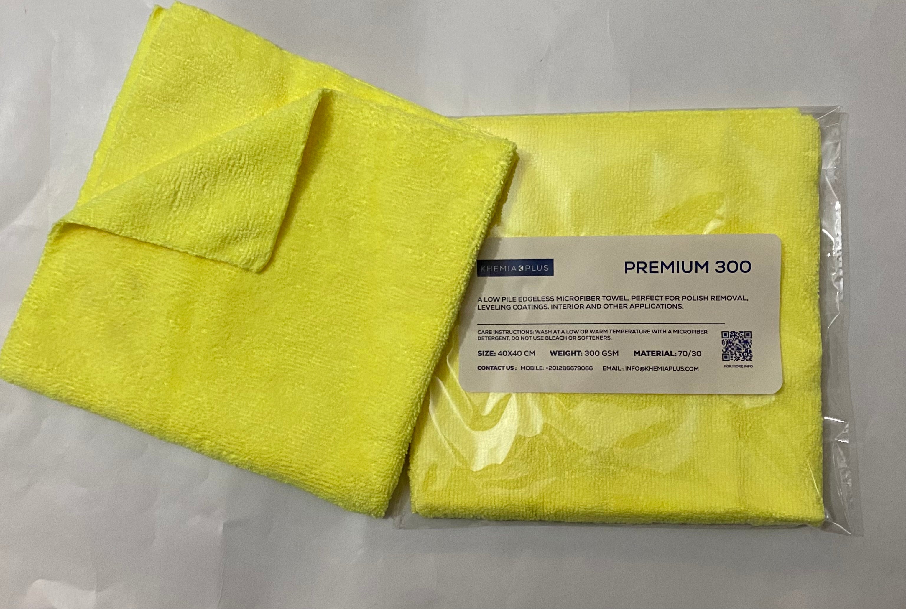 KHEMIA PLUS Premium 300 GSM Microfiber Towel - Edgeless - Color Yellow